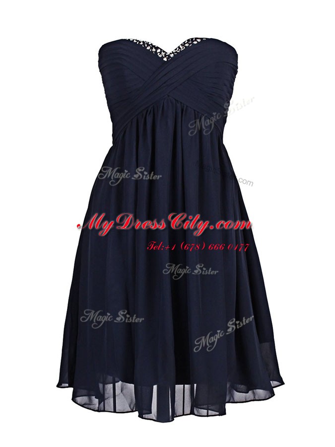 Hot Sale Mini Length Column/Sheath Sleeveless Navy Blue Dress for Prom Zipper