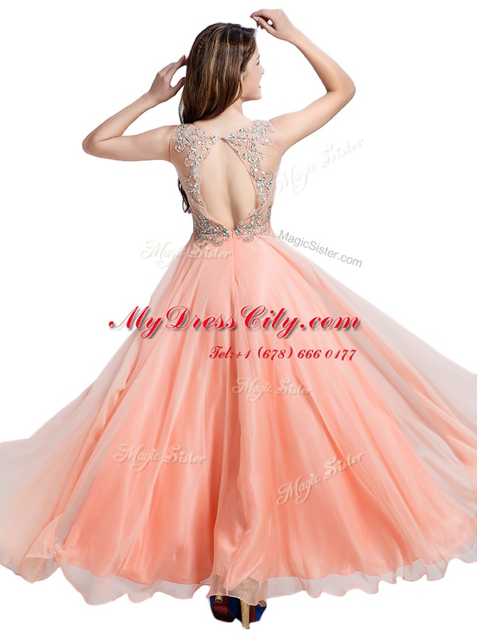 Glamorous Organza Sleeveless Floor Length Homecoming Dress and Beading