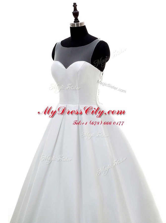 Sleeveless Sweep Train Lace and Appliques Zipper Wedding Gown