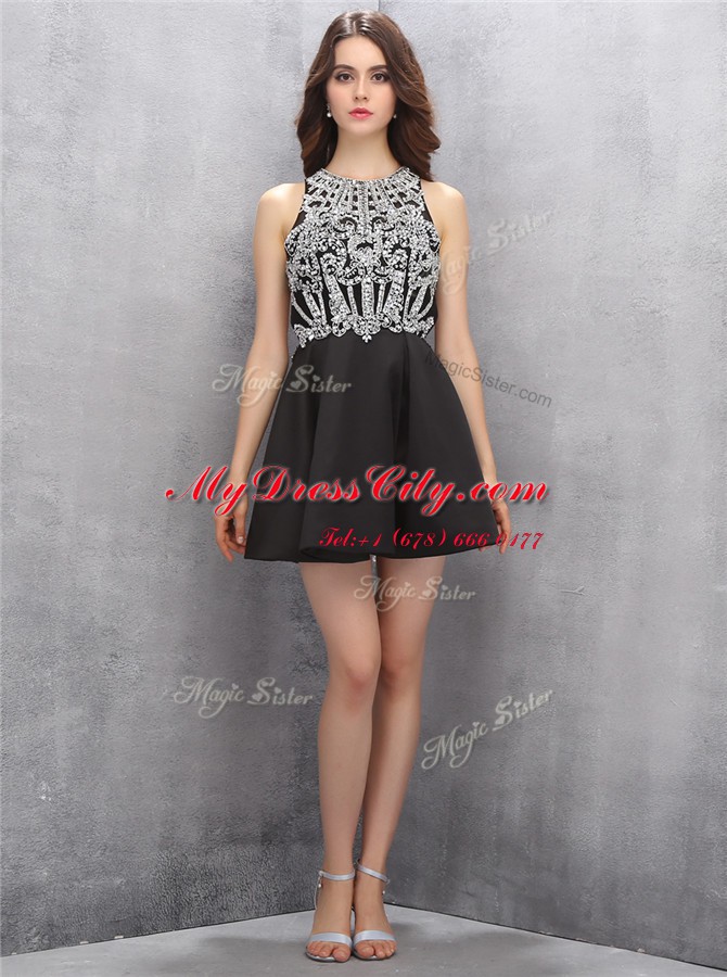 Low Price Scoop Sleeveless Mini Length Beading Zipper Prom Party Dress with Black