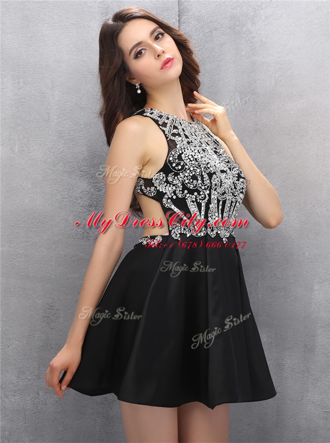 Low Price Scoop Sleeveless Mini Length Beading Zipper Prom Party Dress with Black