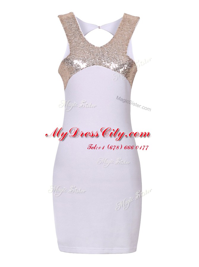 Halter Top White Column/Sheath Sequins Prom Party Dress Zipper Elastic Woven Satin Sleeveless Mini Length