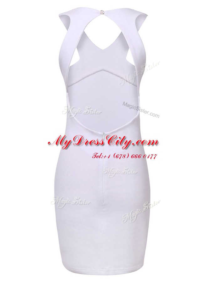 Halter Top White Column/Sheath Sequins Prom Party Dress Zipper Elastic Woven Satin Sleeveless Mini Length