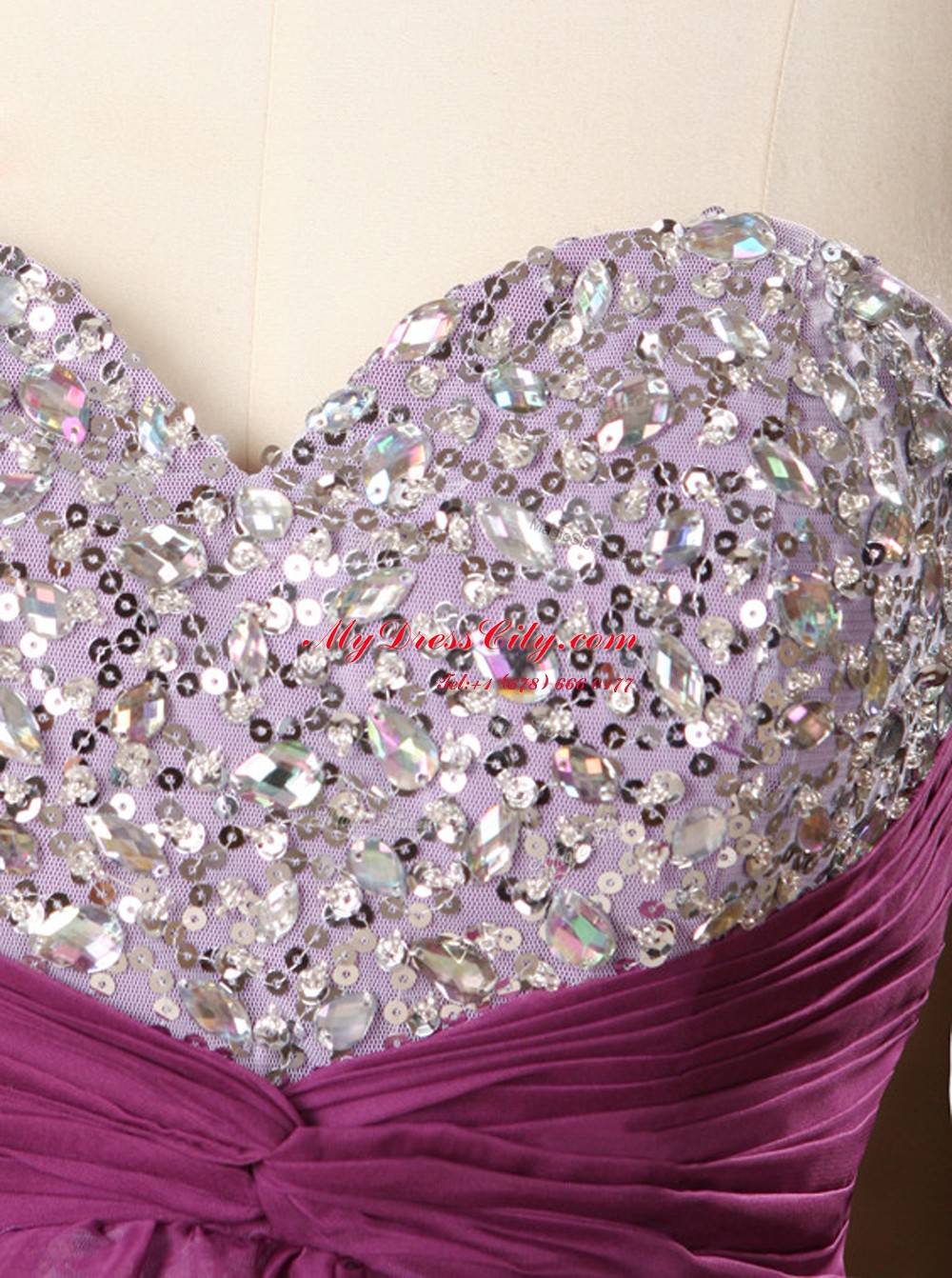 Vintage Purple Sleeveless Sequins Mini Length Dress for Prom
