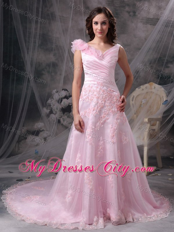 Pretty Baby Pink Princess V-neck Lace 2013 Evening Dress