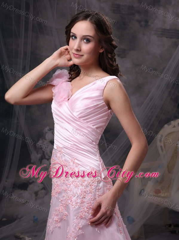 Pretty Baby Pink Princess V-neck Lace 2013 Evening Dress