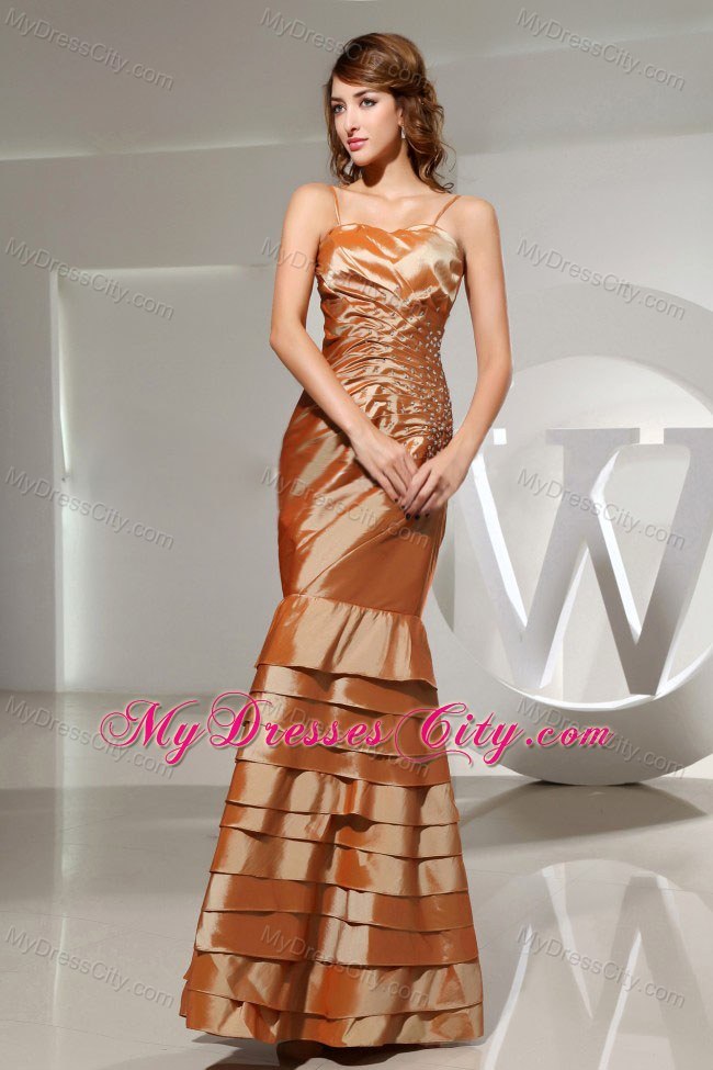 Mermaid Spaghetti Straps Evening Party Dress with Ruffled Layers