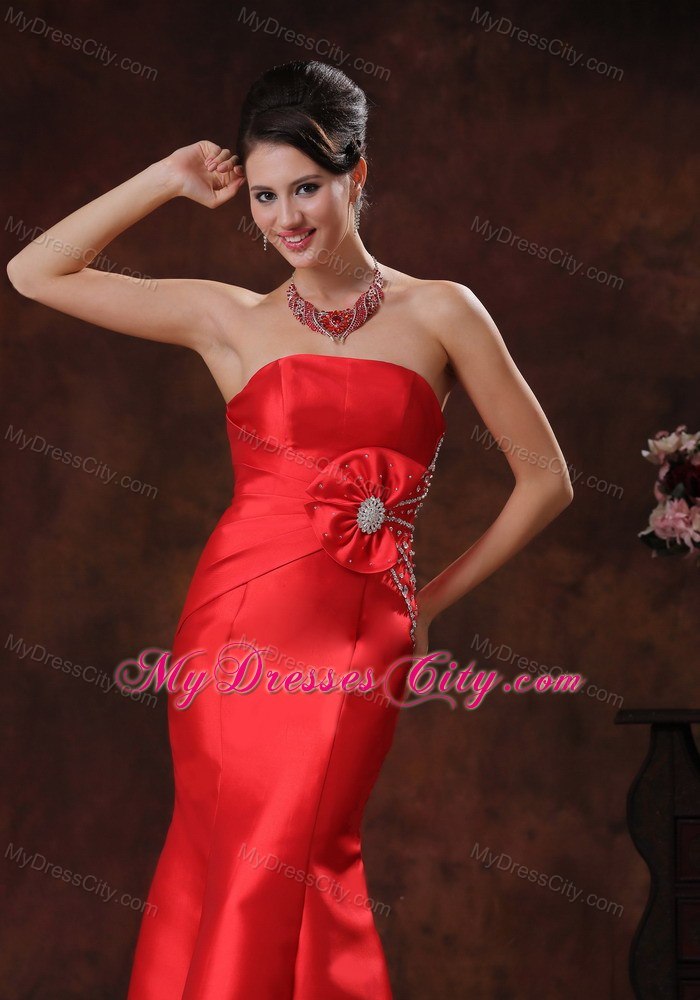 Simple Mermaid Red and Bow Beading Evening Formal Gowns