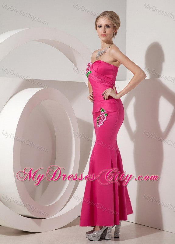 Hot Pink Sweetheart Long Taffeta Evening Dress with Appliques