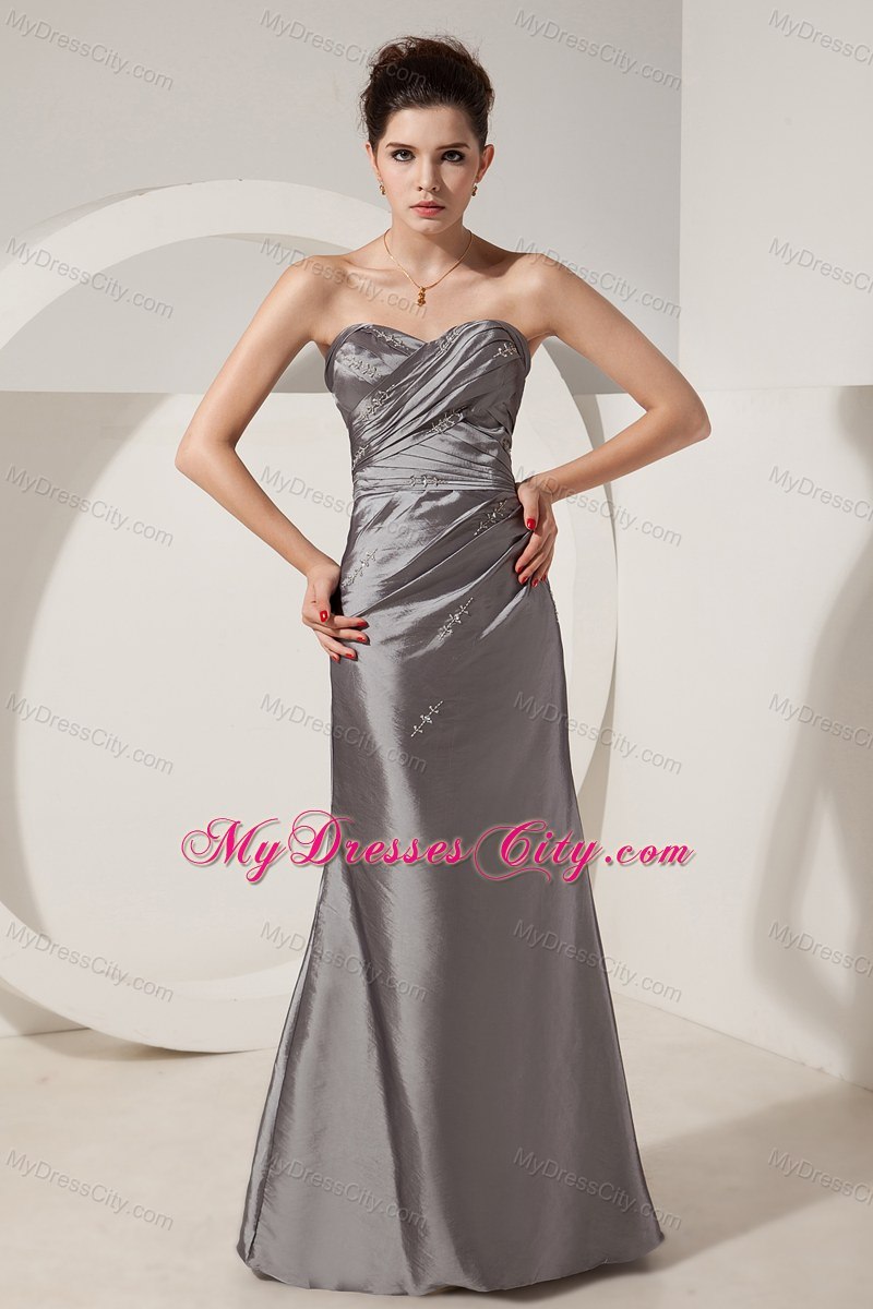 Grey Sweetheart Embroidery Ruching Evening Dress Floor-length