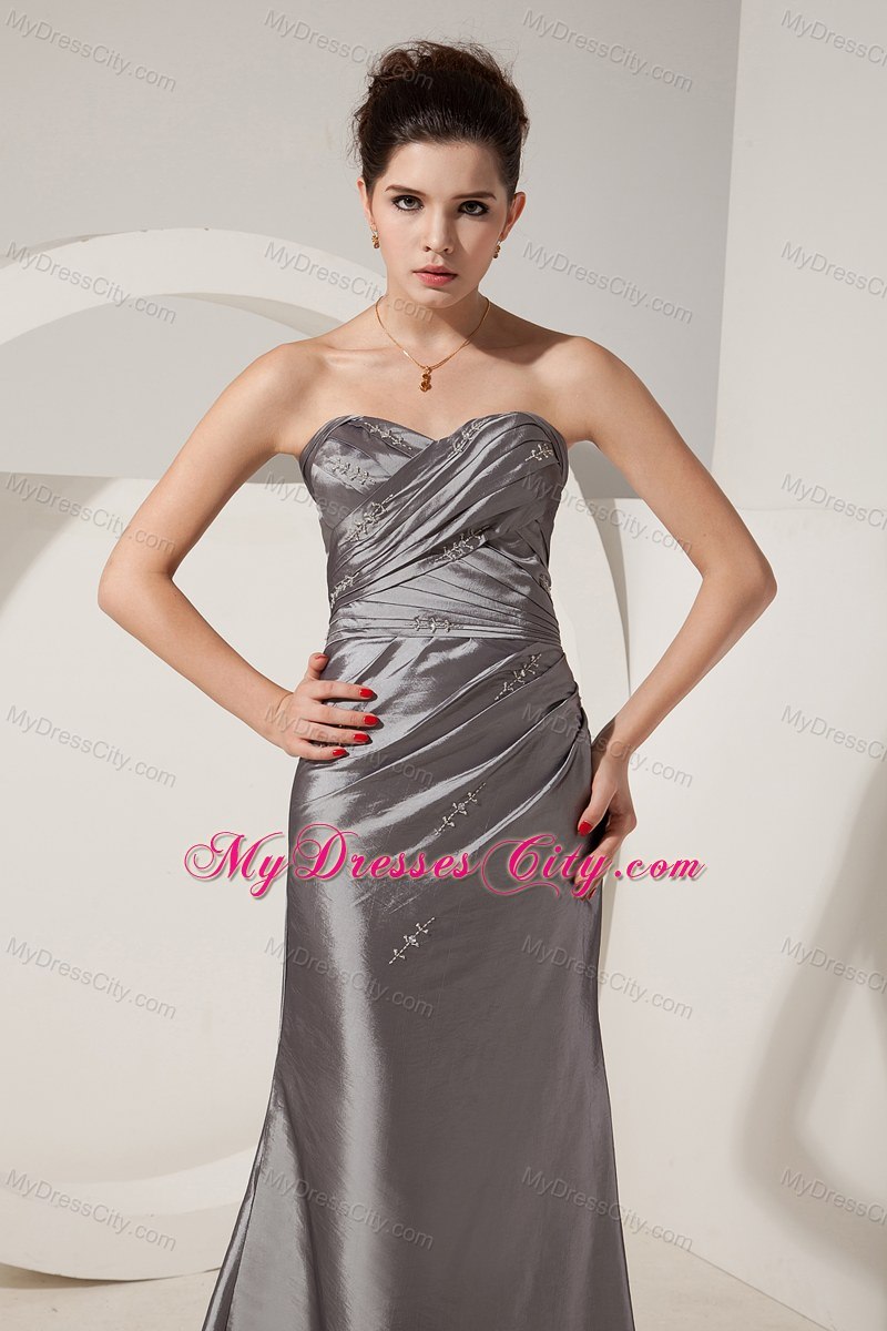 Grey Sweetheart Embroidery Ruching Evening Dress Floor-length