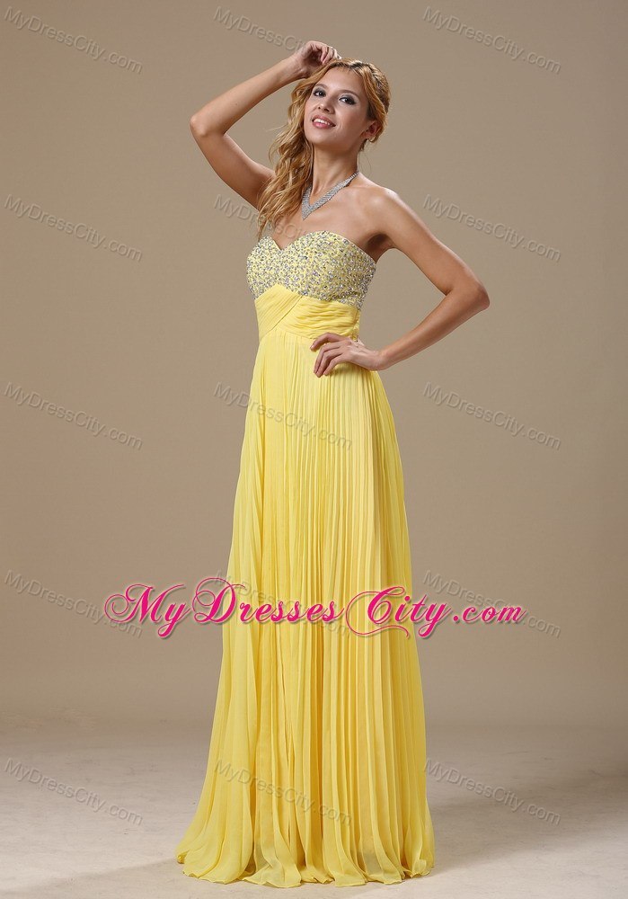 Yellow Sweetheart Beading 2013 Prom Dress With Pleats