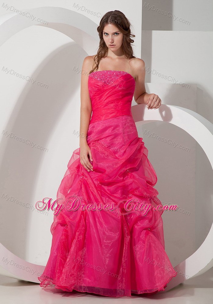 Coral Red Pick-ups and Beading Prom gowns with Organza