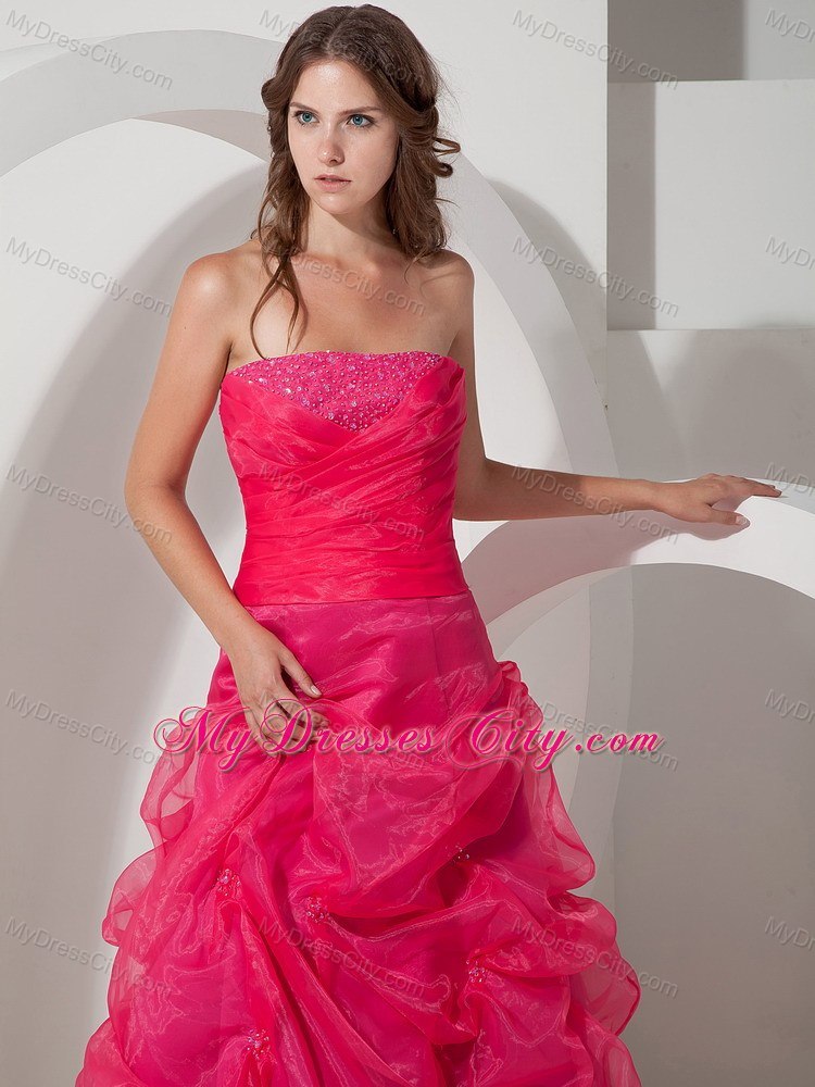 Coral Red Pick-ups and Beading Prom gowns with Organza