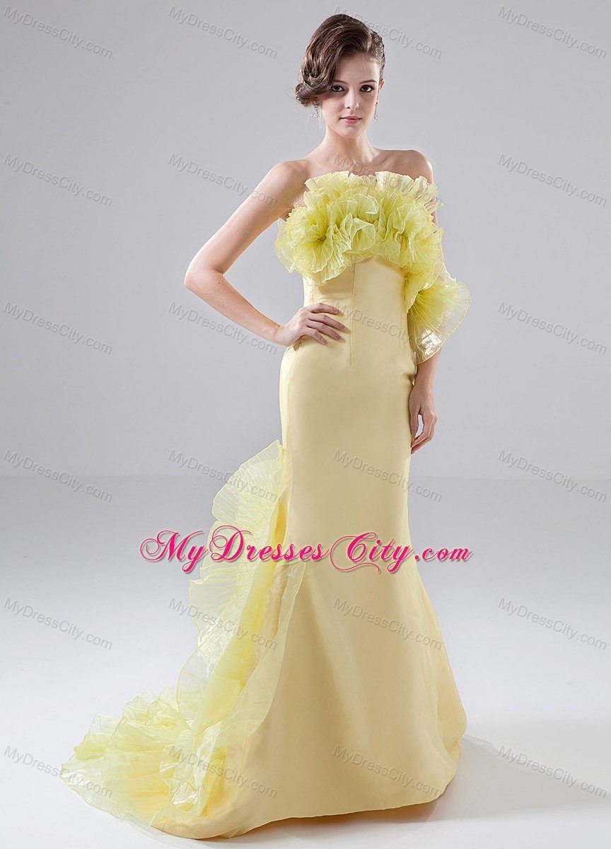 Fashion Yellow Strapless Ruffles Prom Pageant Dress