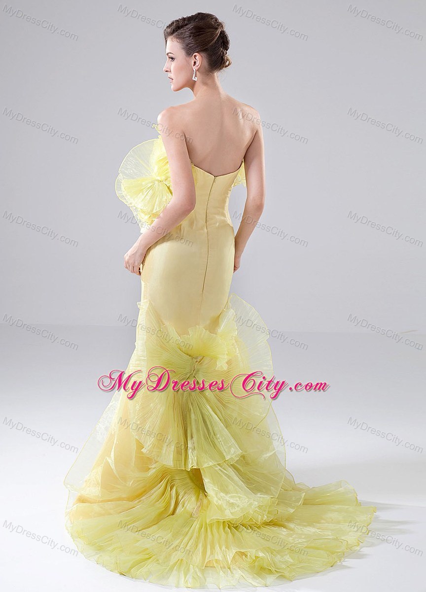 Fashion Yellow Strapless Ruffles Prom Pageant Dress