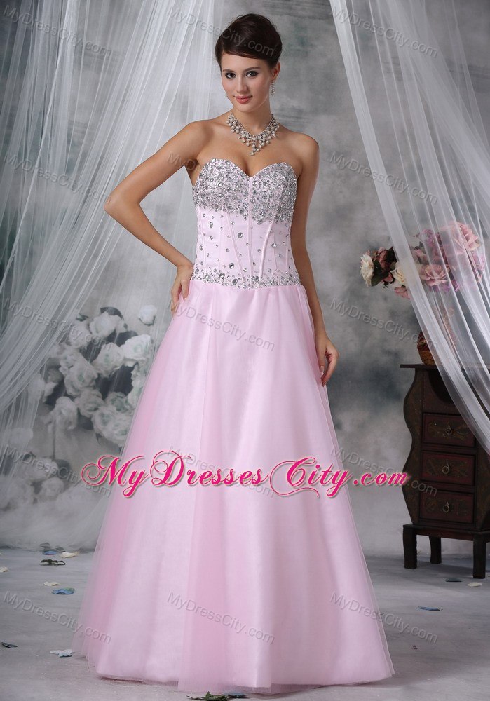 Sweetheart Baby Pink Empire Beading Long Prom Dress