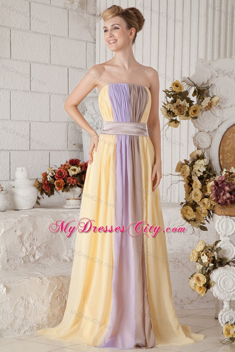 Yellow and Lilac Colorful Strapless Prom Dress Zipper Back