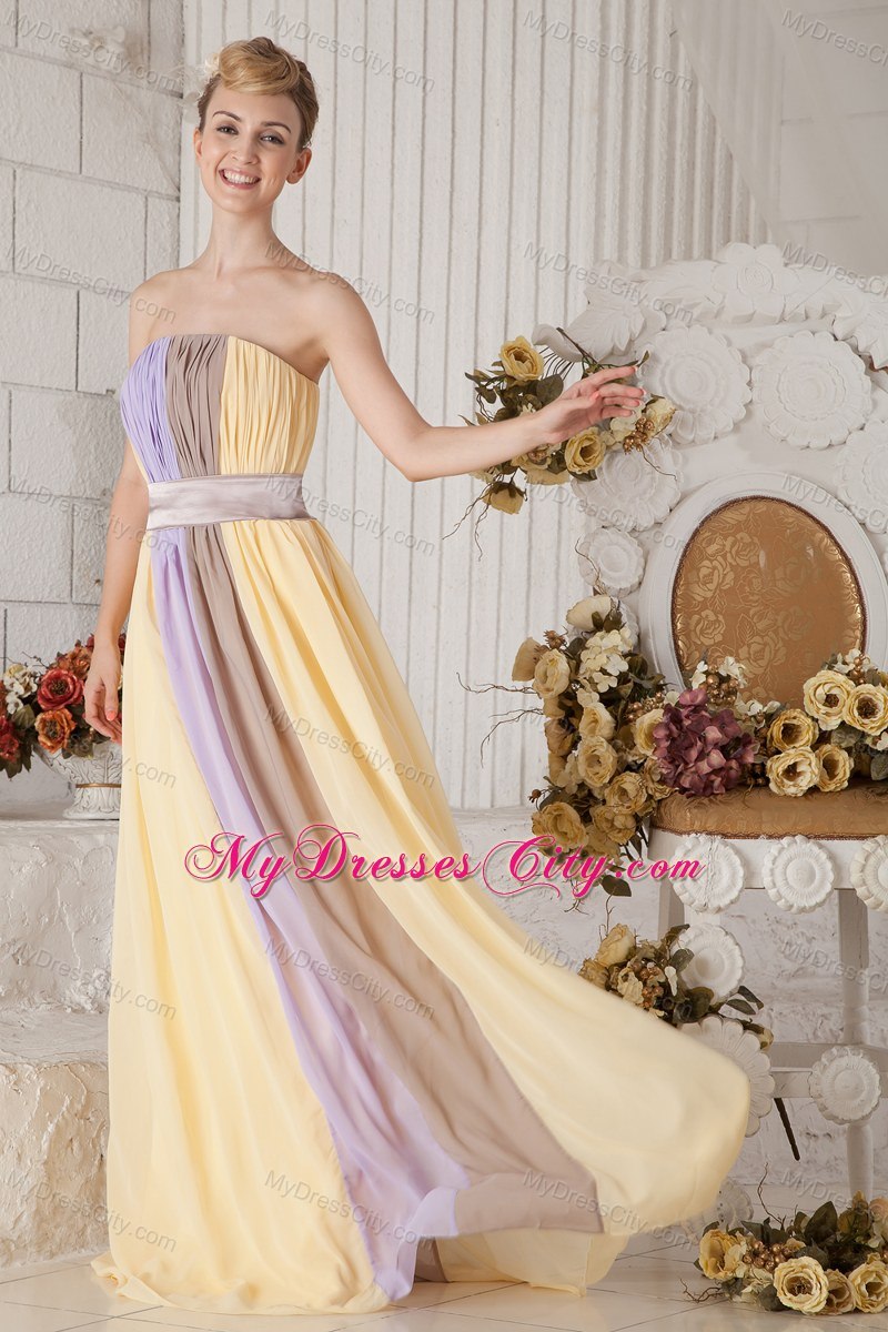 Yellow and Lilac Colorful Strapless Prom Dress Zipper Back