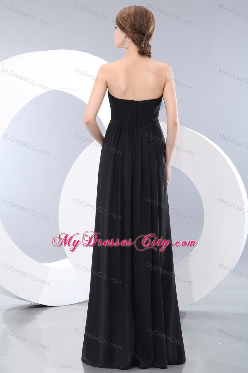 Black Ruched Prom Dress Floor-length with Cool Back