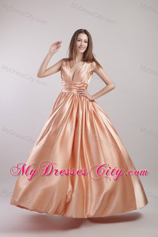 Empire V-neck Neckline Long Prom Dress with Plunging