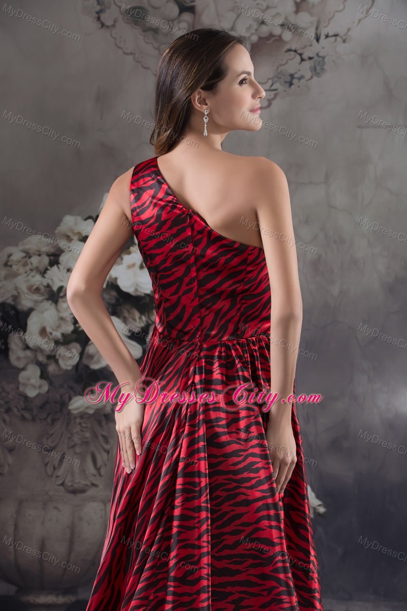 Leopard High-low Single Shoulder Appliques Multi-color Prom Gowns