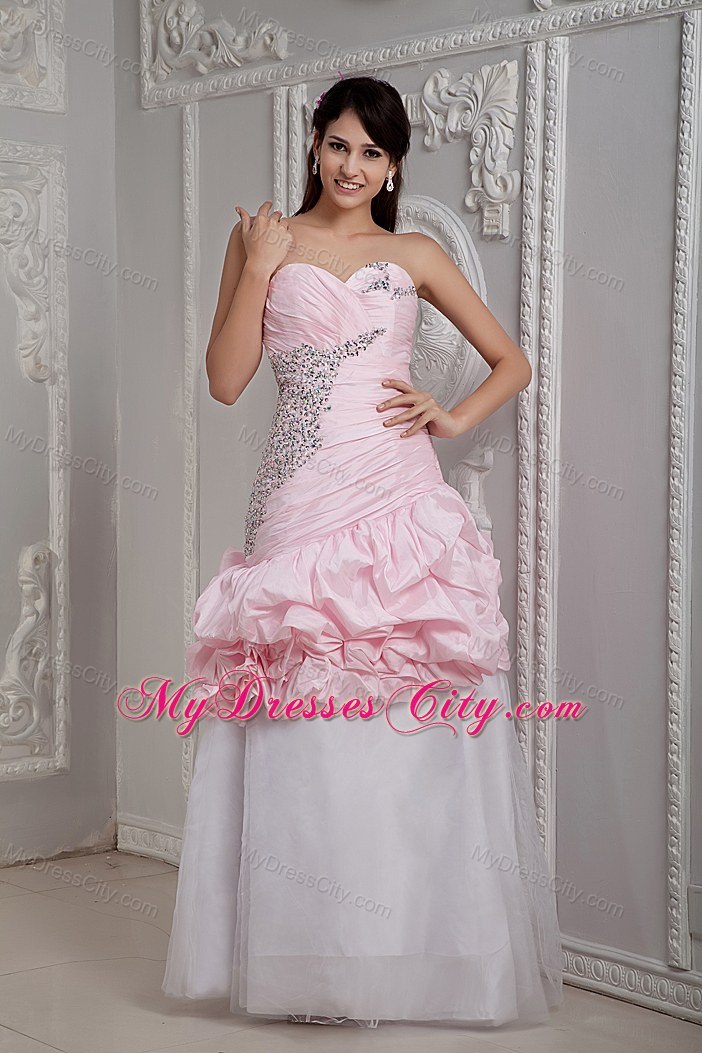 Baby Pink and White Mermaid Sweetheart Beading Prom Gowns