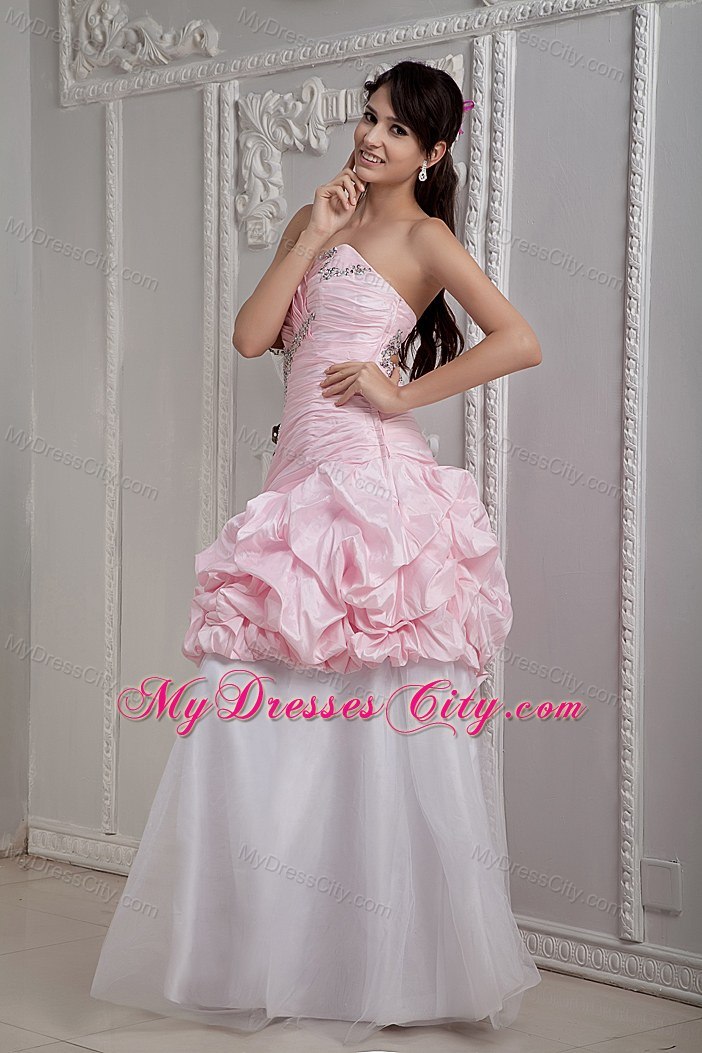 Baby Pink and White Mermaid Sweetheart Beading Prom Gowns