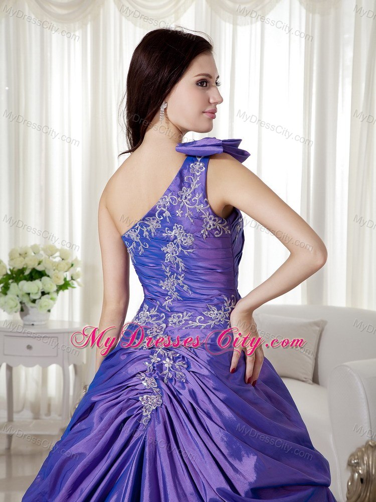 One Shoulder Appliques Taffeta Purple Dress Up for Quinceaneras
