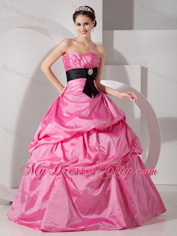 A-line Sweetheart Hot Pink Taffeta Quinceanera Gowns with Sash
