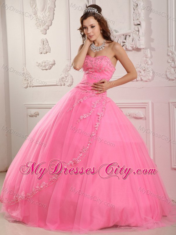 Classical Sweetheart Rose Pink Tulle Fitted Dress for Sweet 15