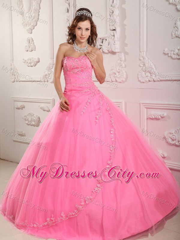 Classical Sweetheart Rose Pink Tulle Fitted Dress for Sweet 15
