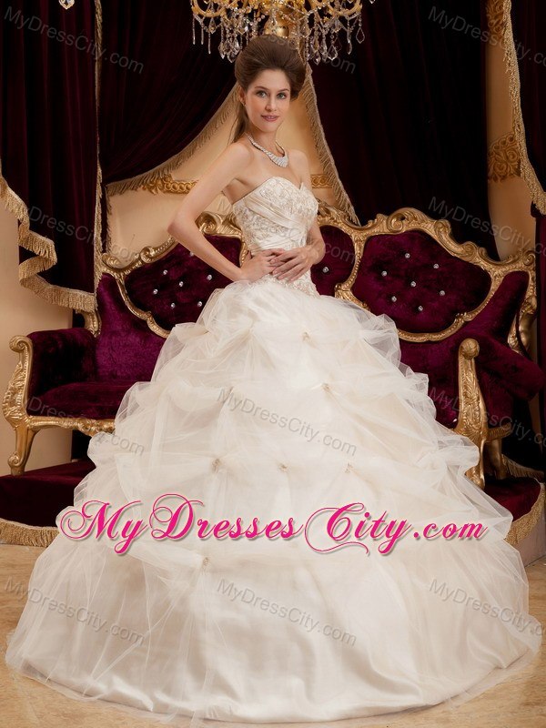 Ivory Sweetheart Satin and Organza Corset Sweet 15 Dresses