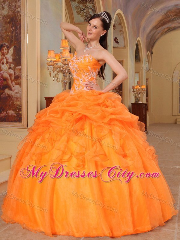Orange Sweetheart Pick Ups Appliques 2013 Puffy Quinceanera Gowns