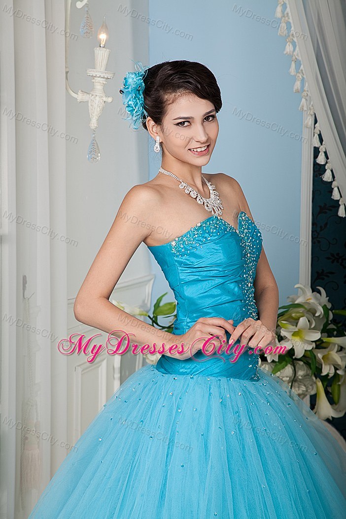 Tulle Sweetheart Beaded Aqua Blue Quninceanera Dresses 2013
