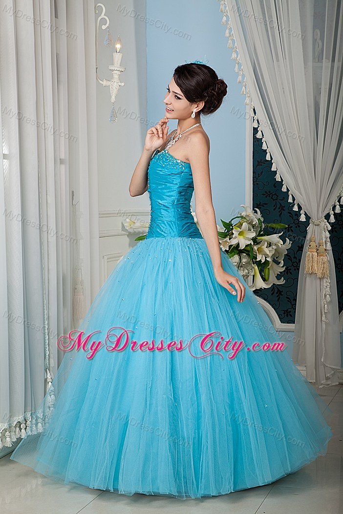 Tulle Sweetheart Beaded Aqua Blue Quninceanera Dresses 2013