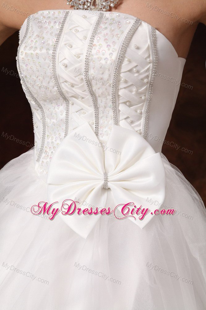 A-line Bowknot and Beading Floor-length Stylish Wedding Dress
