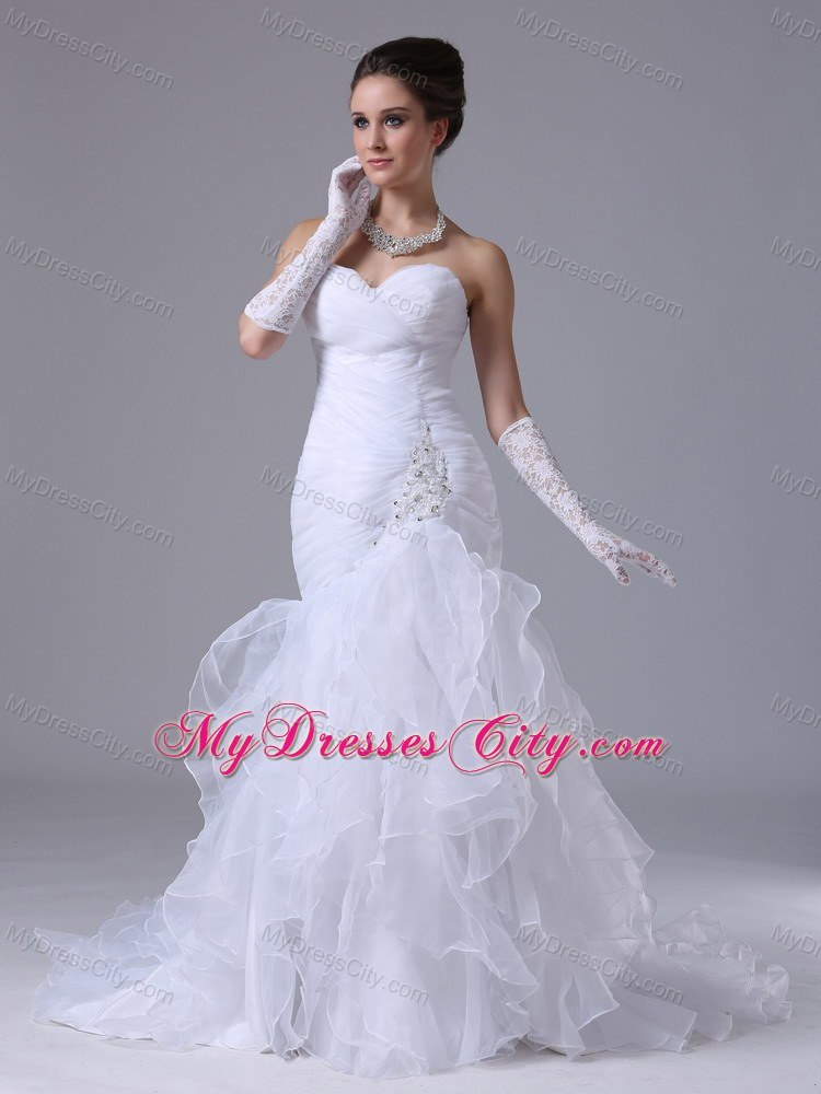 Modest Sweetheart Mermaid Bodice Ruffles Layered Wedding Dress