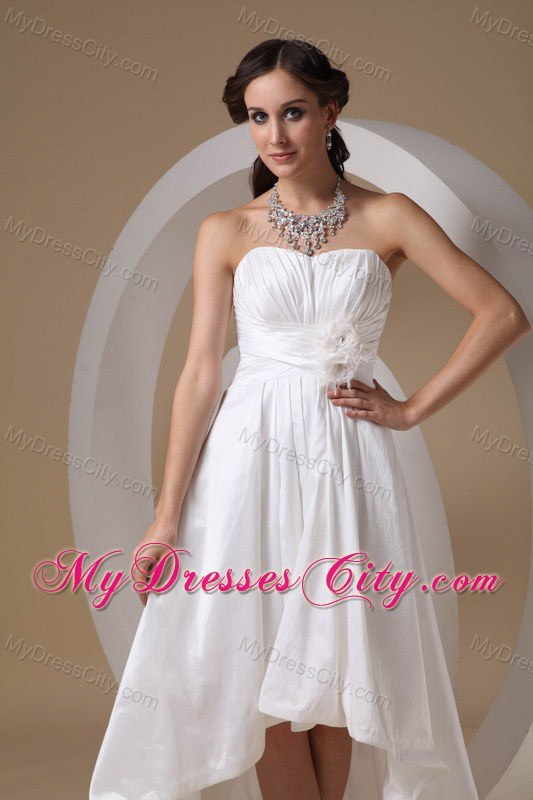 High-low Sweetheart Taffeta Hand Made Flowers Bridal Dress