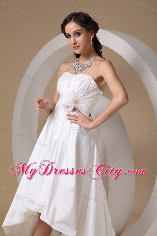 High-low Sweetheart Taffeta Hand Made Flowers Bridal Dress