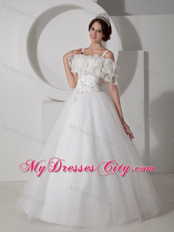 Straps Floor-length Tulle Appliques Wedding Dress with Beading