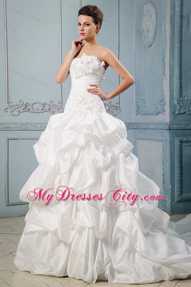 Taffeta Wedding Gowns With Hand Made Flowers and Pick-ups