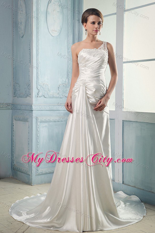 Appliques and Beading Wedding Dress With One Shoulder Ruching
