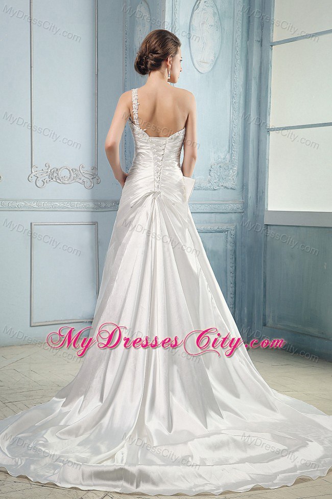 Appliques and Beading Wedding Dress With One Shoulder Ruching