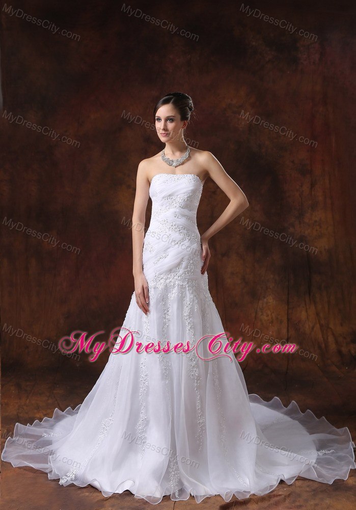Lace Organza Court Train Strapless Church Wedding Dresses for 2013