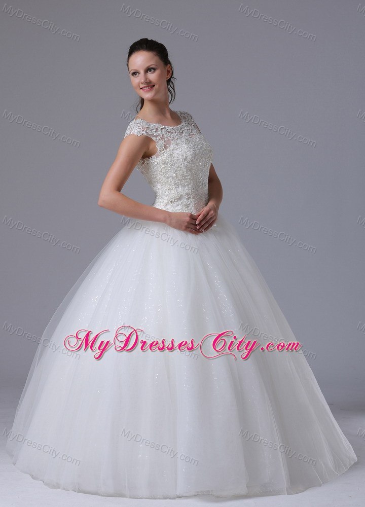 Elegant Lace Scoop Neck Sequined Tulle 2013 Garden Wedding Dress