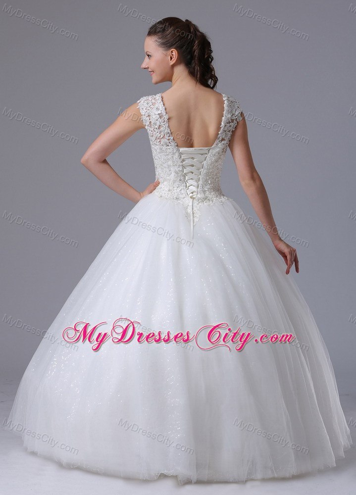 Elegant Lace Scoop Neck Sequined Tulle 2013 Garden Wedding Dress