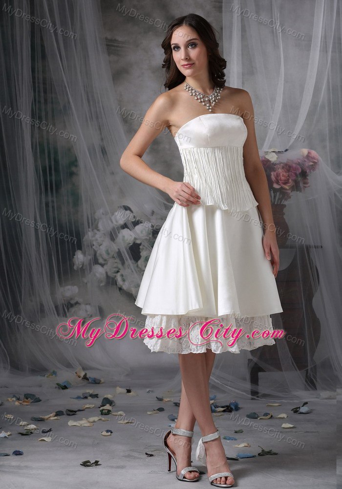Knee-length Tiers Strapless Ruching Short Cheap Wedding Bridal Gown