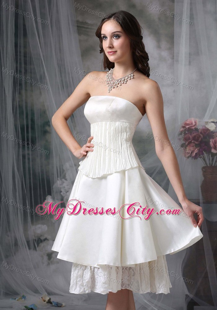 Knee-length Tiers Strapless Ruching Short Cheap Wedding Bridal Gown