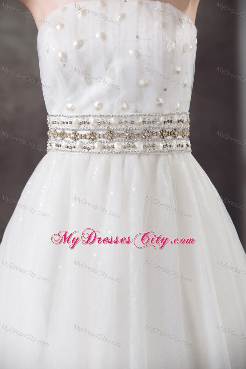 A-line Strapless Beading Belt Lace Wedding Dress for Cheap